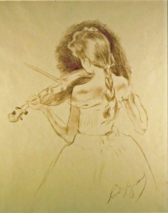 Girl With Violin Original Lithograph by Louis Legrand