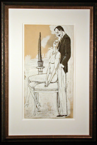 Couple Seated with Cactus Original Painting by Rudolf Bauer Framed and Matted