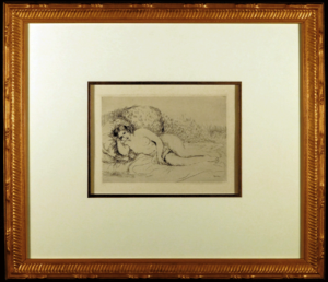 Original Etching by Renoir Nu Couche Turned Left Framed and Matted