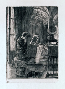 Renee Crying at Piano Framed Etching by James Tissot