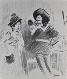 Comedian dans la Loge Original Drawing by Jean-Louis Forain