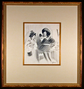 Comedian dans la Loge Original Drawing by Jean-Louis Forain Framed and Matted