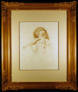 Little Girl Practising Original Lithograph by Louis Legrand Framed