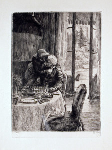 Renee Hugging Father Original Etching by James Tissot