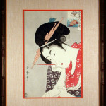Flower Fan Japanese Color Print after Utamaro Utagawa Framed