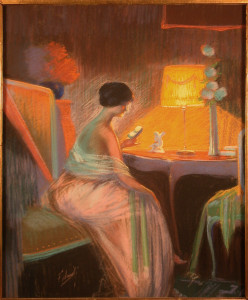 Original Pastel Woman Reading by Falcinelli