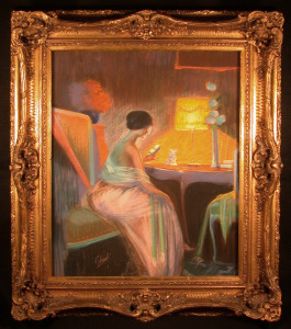 Original Pastel Woman Reading by Falcinelli in 1920's Frame